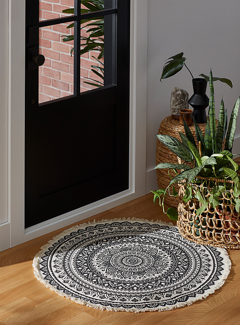 Simons Maison: Le tapis circulaire mandala 90 cm de diamètre Écru à motifs