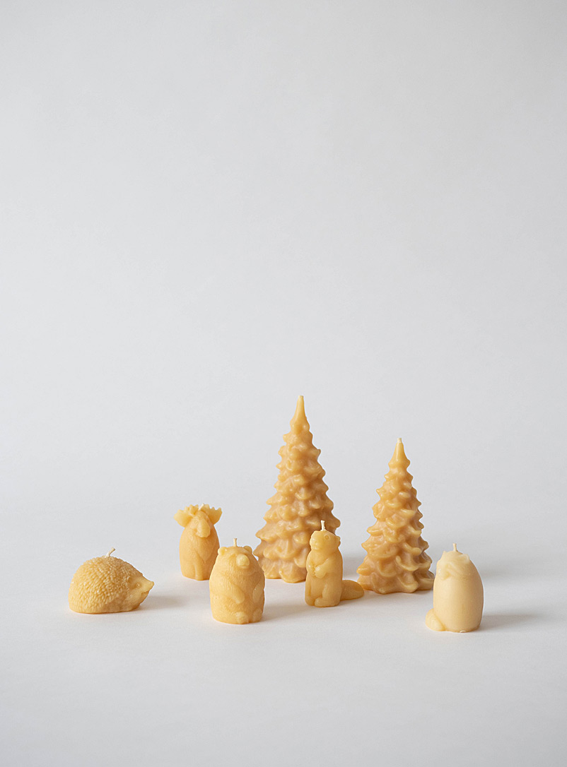 Barletta Beeswax Honey Woodland animal and spruce tree sculpted beeswax candle set Set of 7