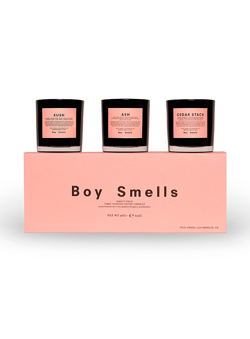 Boy Smells: Le trio de petites bougies parfumées essentielles Choix de 3 assortiments Kush, Ash et Cedar Stack pour femme