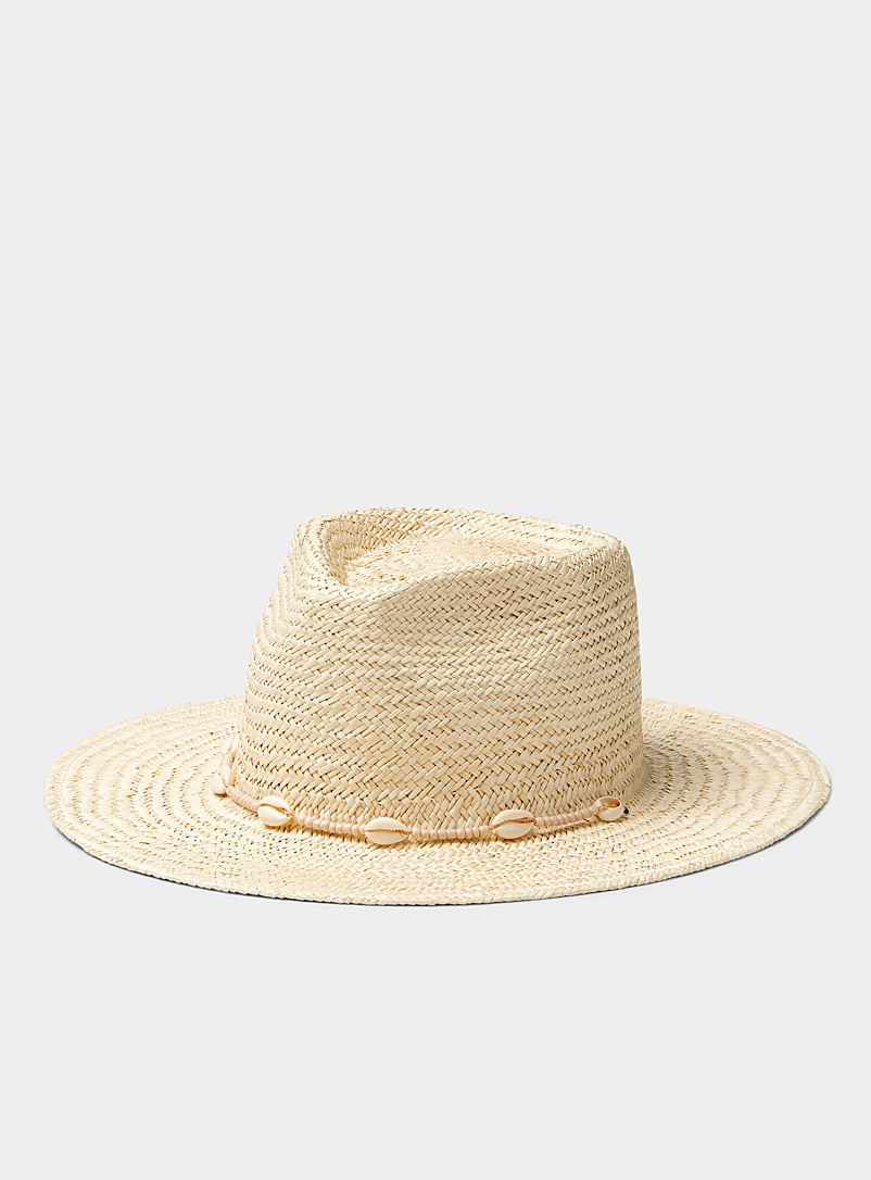 LACK OF COLOR Cream Beige Shell straw hat for women