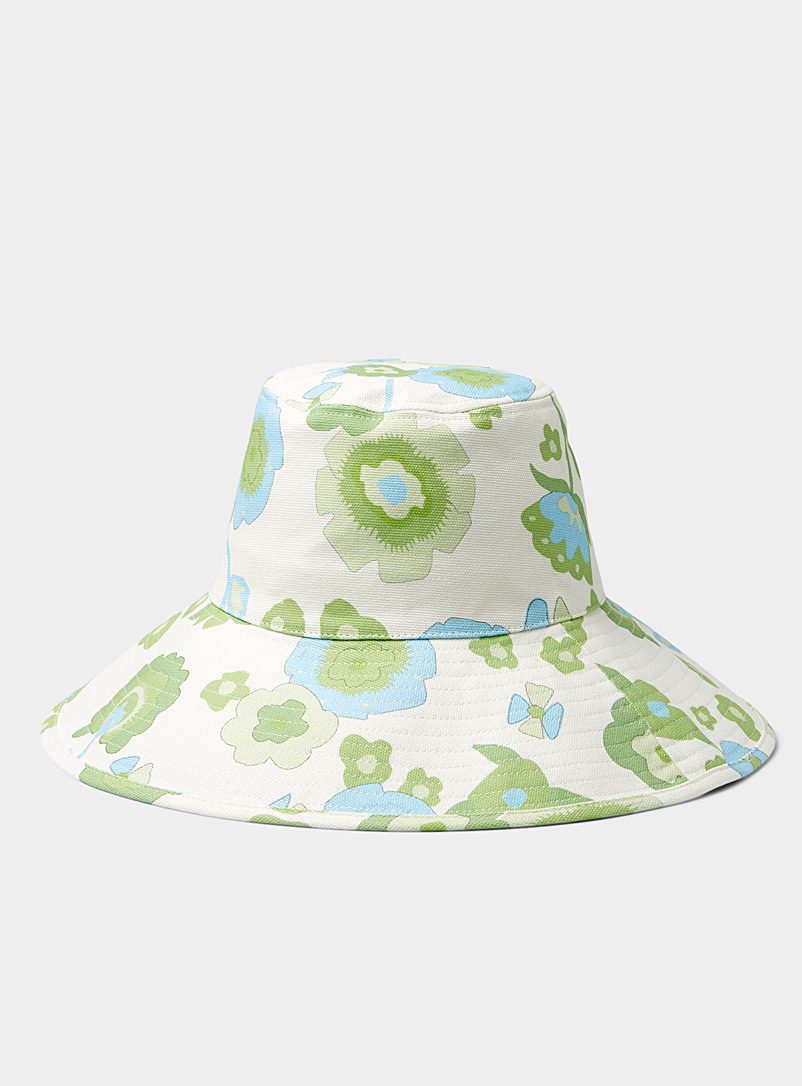 LACK OF COLOR: Le chapeau pêcheur fleuri Holiday Vert pâle-lime pour femme