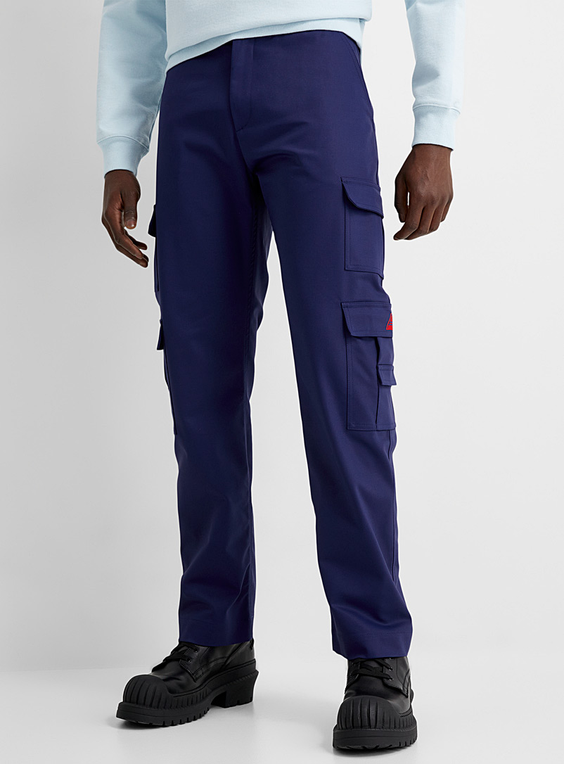 Martine Rose Marine Blue Navy-blue satin-finish cargo pants for men