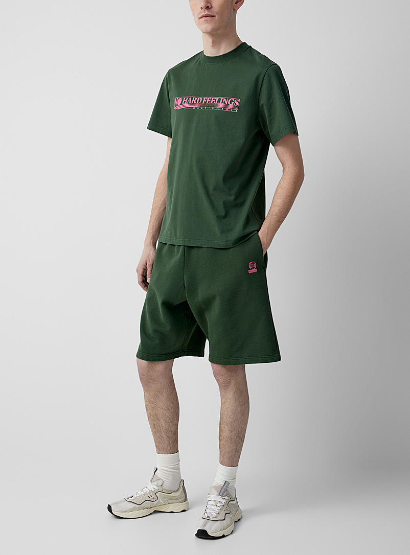 Martine Rose Green Pink mini-logo jersey Bermuda shorts for men