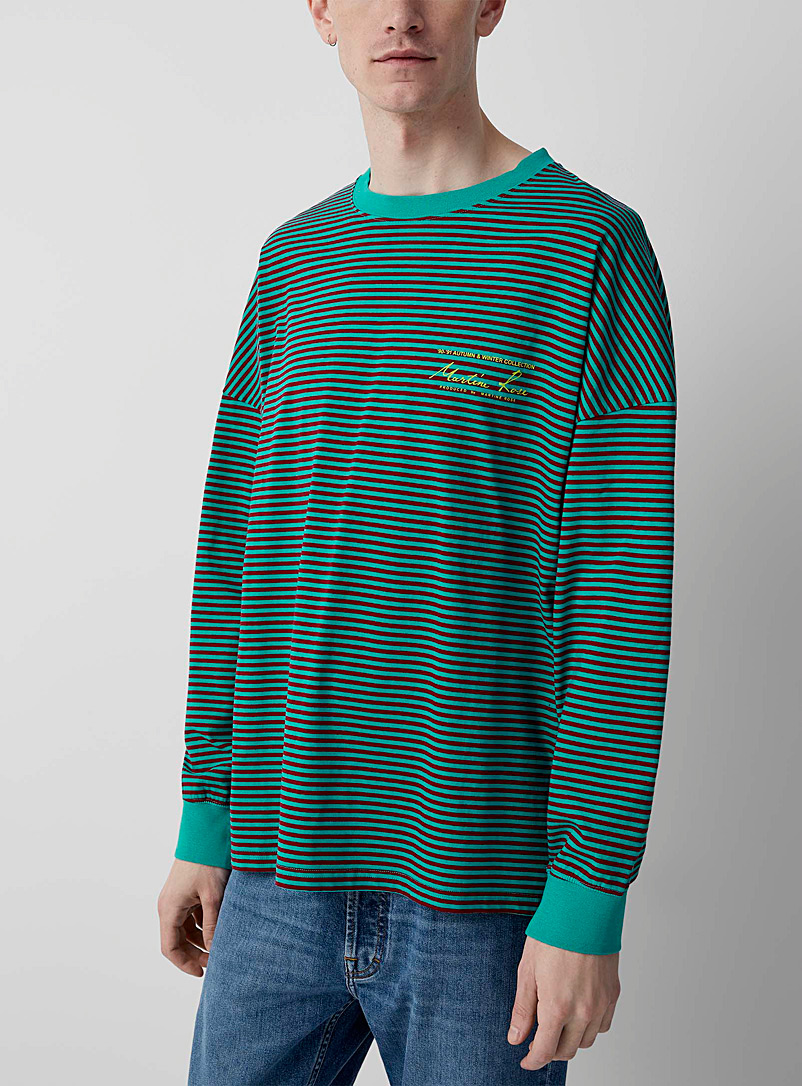 Martine Rose Patterned Green Pinstriped long-sleeve T-shirt for men