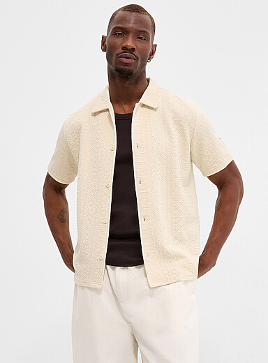 Le 31 Teal Embossed geo shirt for men