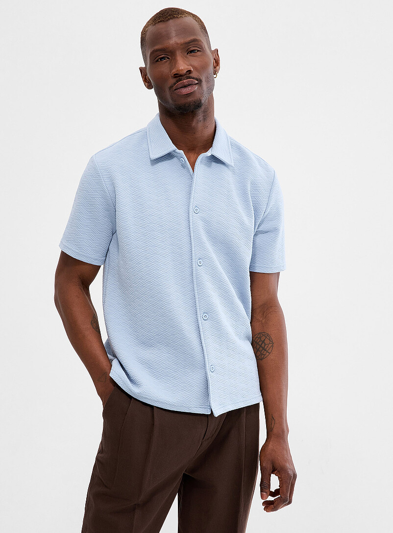 Le 31 Blue Embossed geo shirt for men