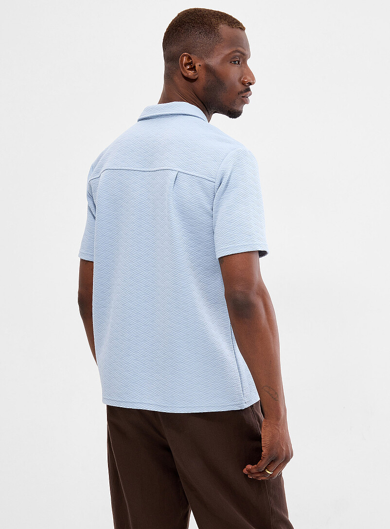 Le 31 Blue Embossed geo shirt for men