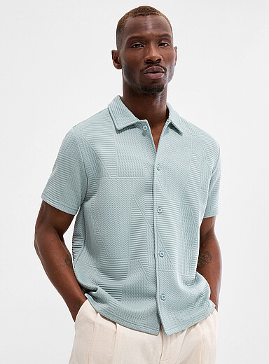 Le 31 Teal Embossed geo shirt for men