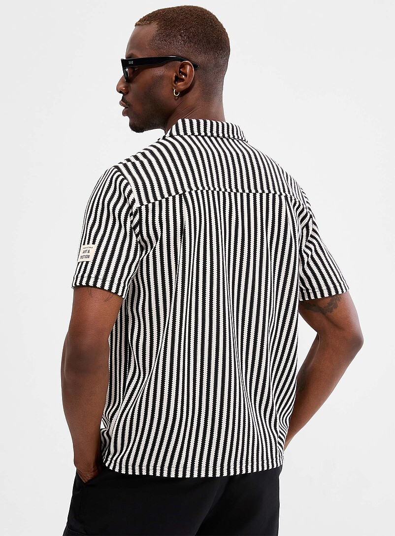 Le 31: La chemise tricot rayures binaires Noir pour homme