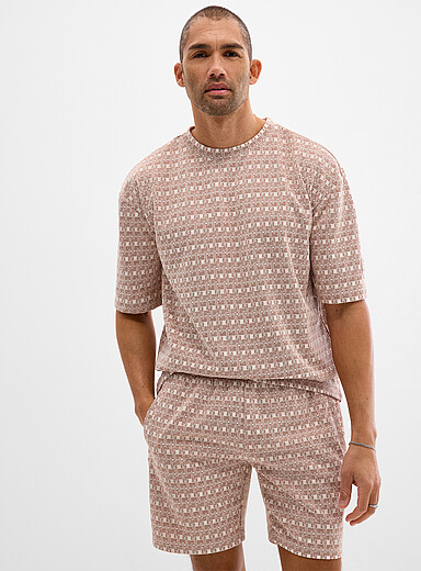 Le 31 Ivory/Cream Beige Two-tone jacquard T-shirt for men