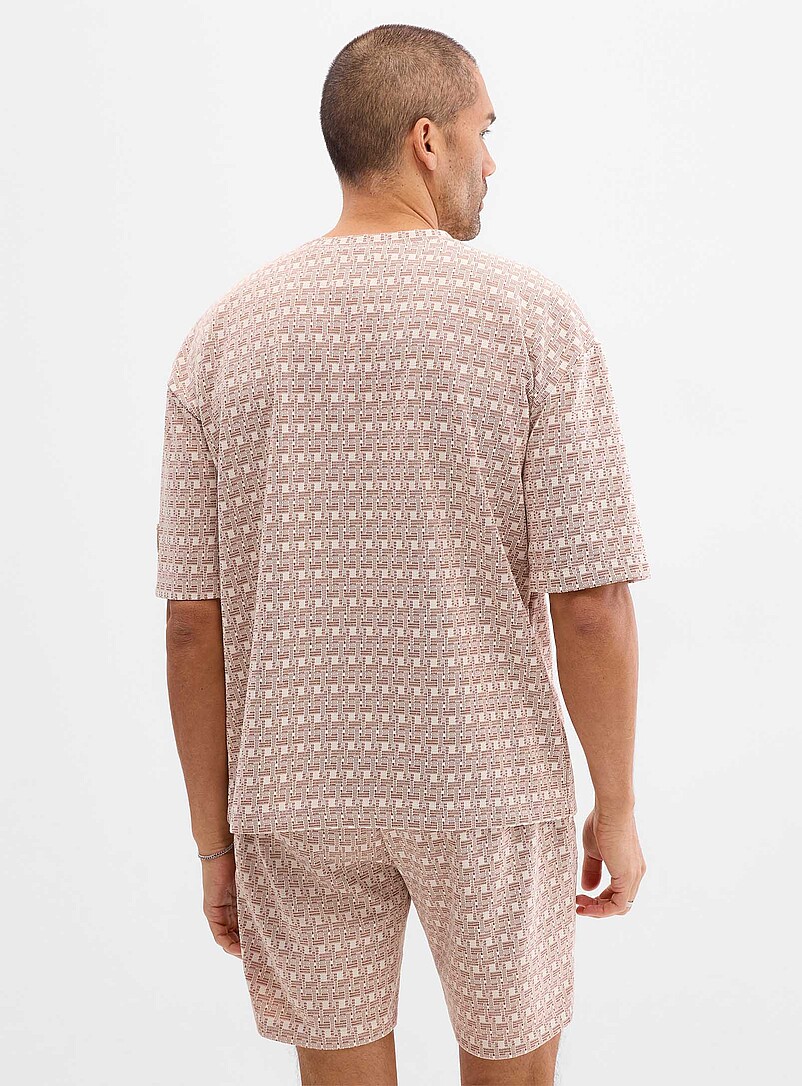 Le 31: Le t-shirt jacquard bicolore Ivoire - Beige cr&egrave;me pour homme