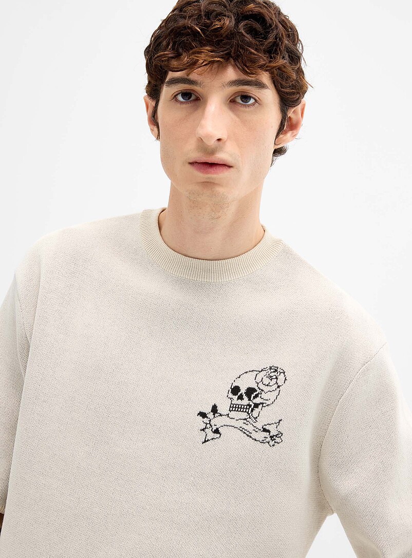 Djab Patterned Ecru Gothic jacquard short-sleeve sweater for men