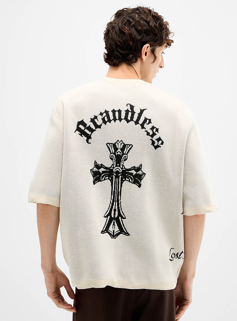 Djab Patterned Ecru Gothic jacquard short-sleeve sweater for men