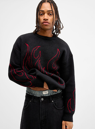 Djab Black Flame jacquard loose sweater for men