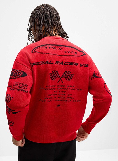 Djab Red Racing jacquard loose sweater for men