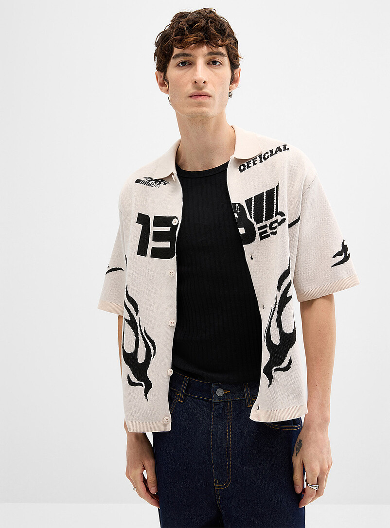 Racing jacquard shirt-collar cardigan product image 2