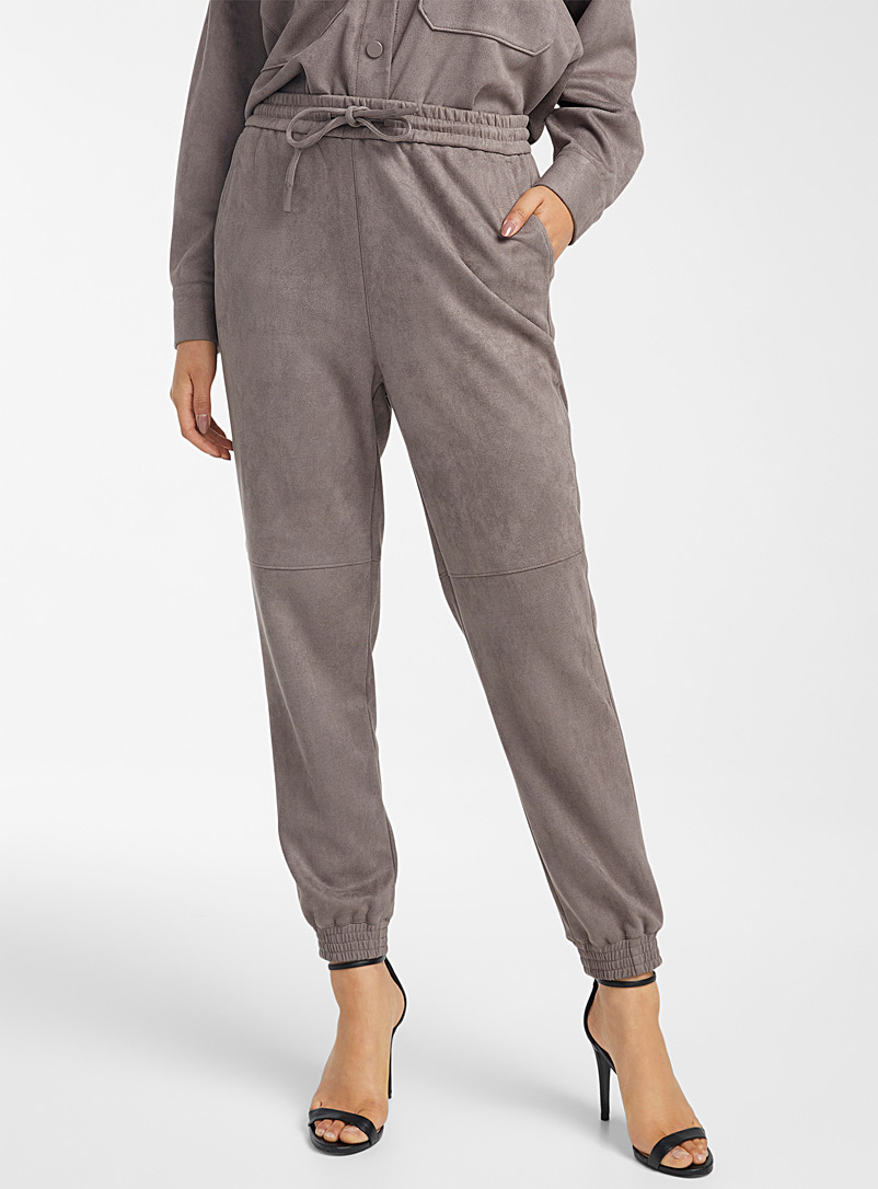 Icône Grey Faux-suede joggers for women