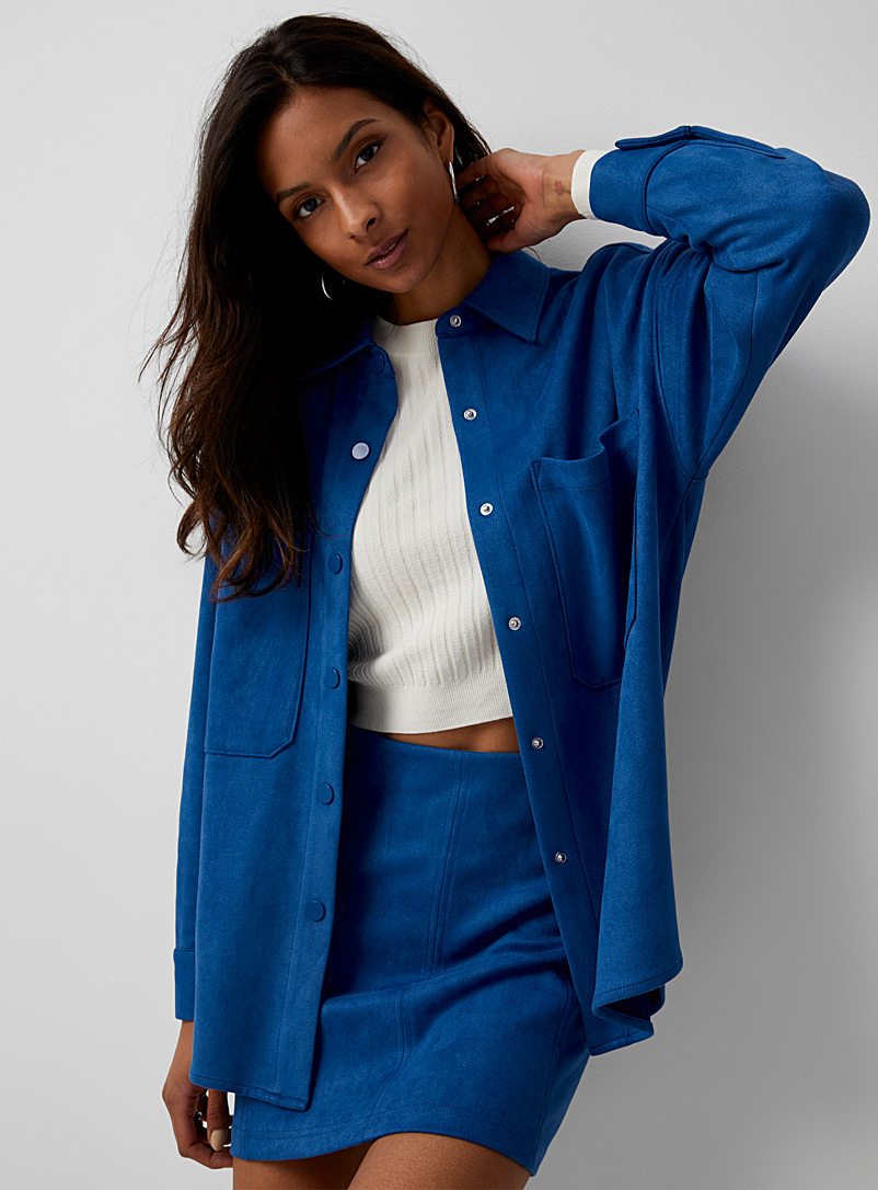 Icône Blue Oversized faux-suede overshirt for women