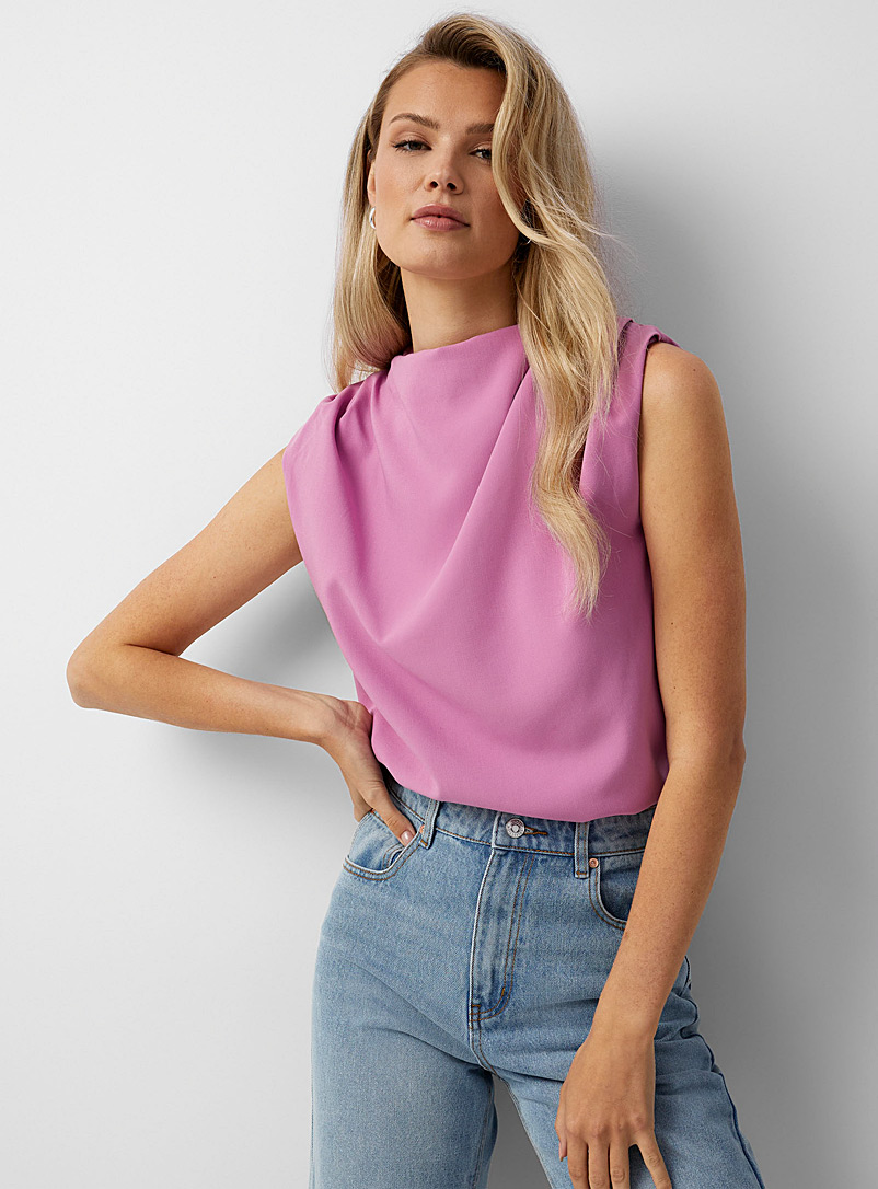 Icône Medium Pink Mock-neck draped blouse for women