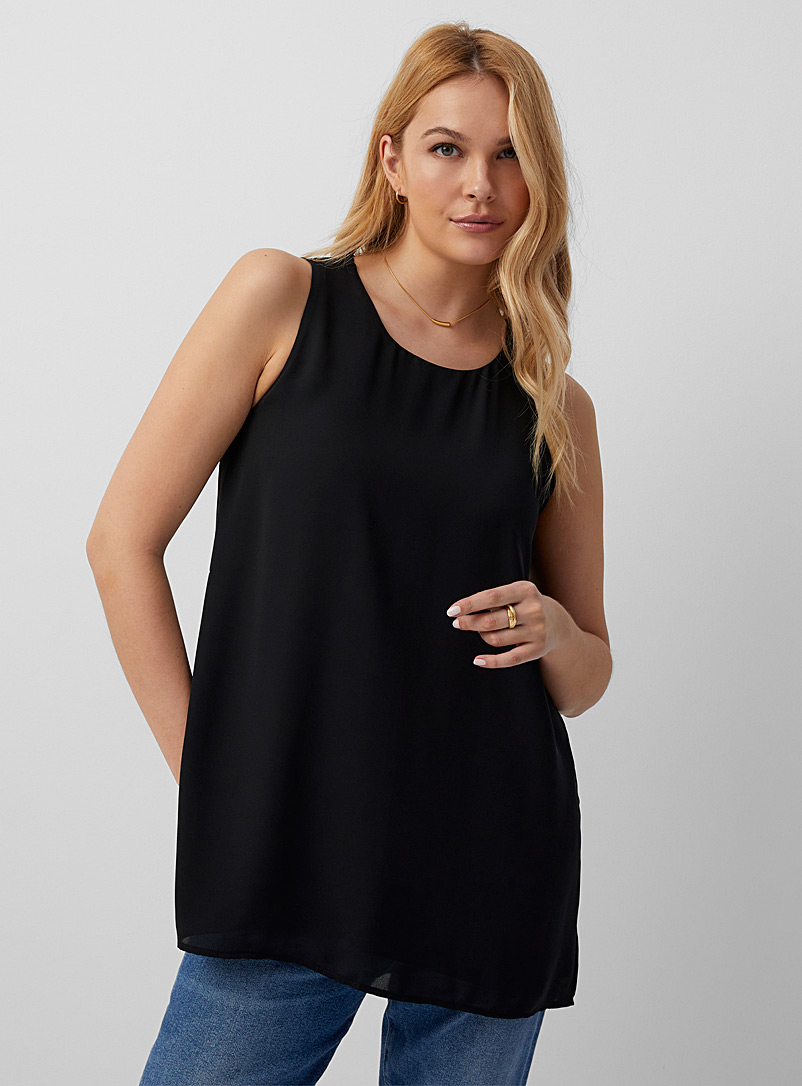 Contemporaine Black Recycled crepe sleeveless tunic for women