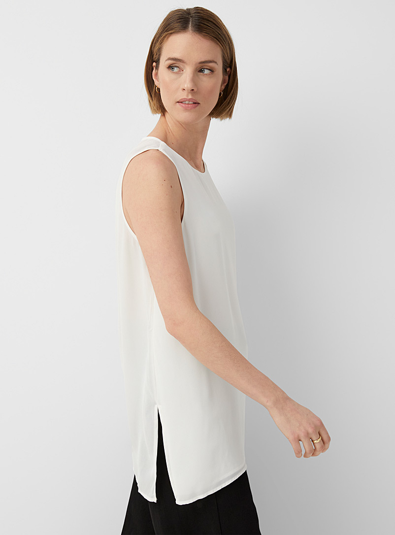 Contemporaine Ivory White Recycled crepe sleeveless tunic for women