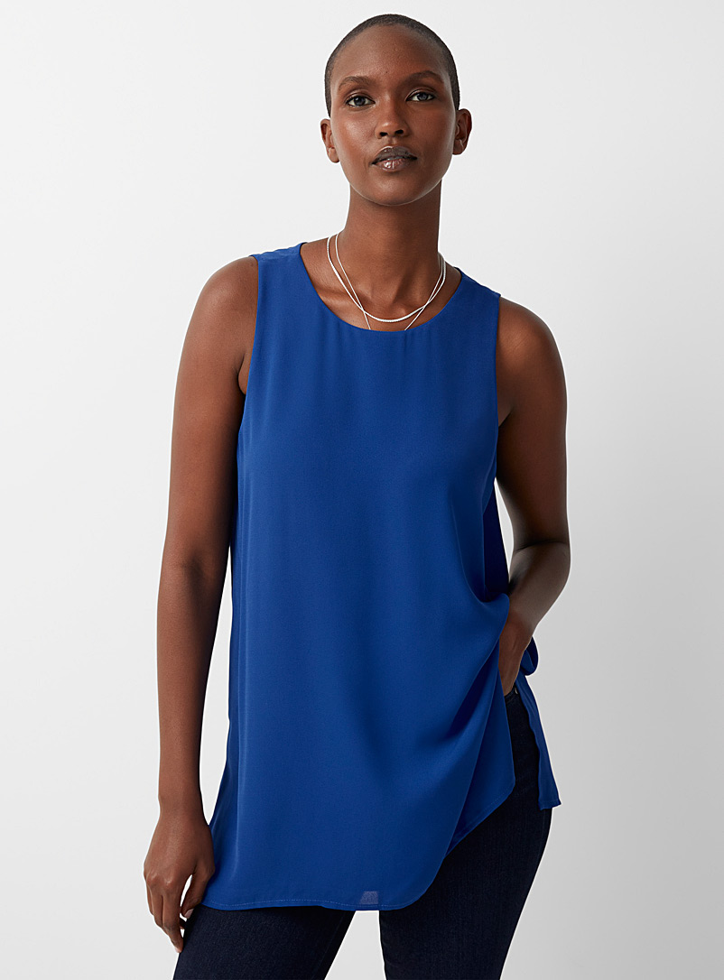 Contemporaine Sapphire Blue Recycled crepe sleeveless tunic for women