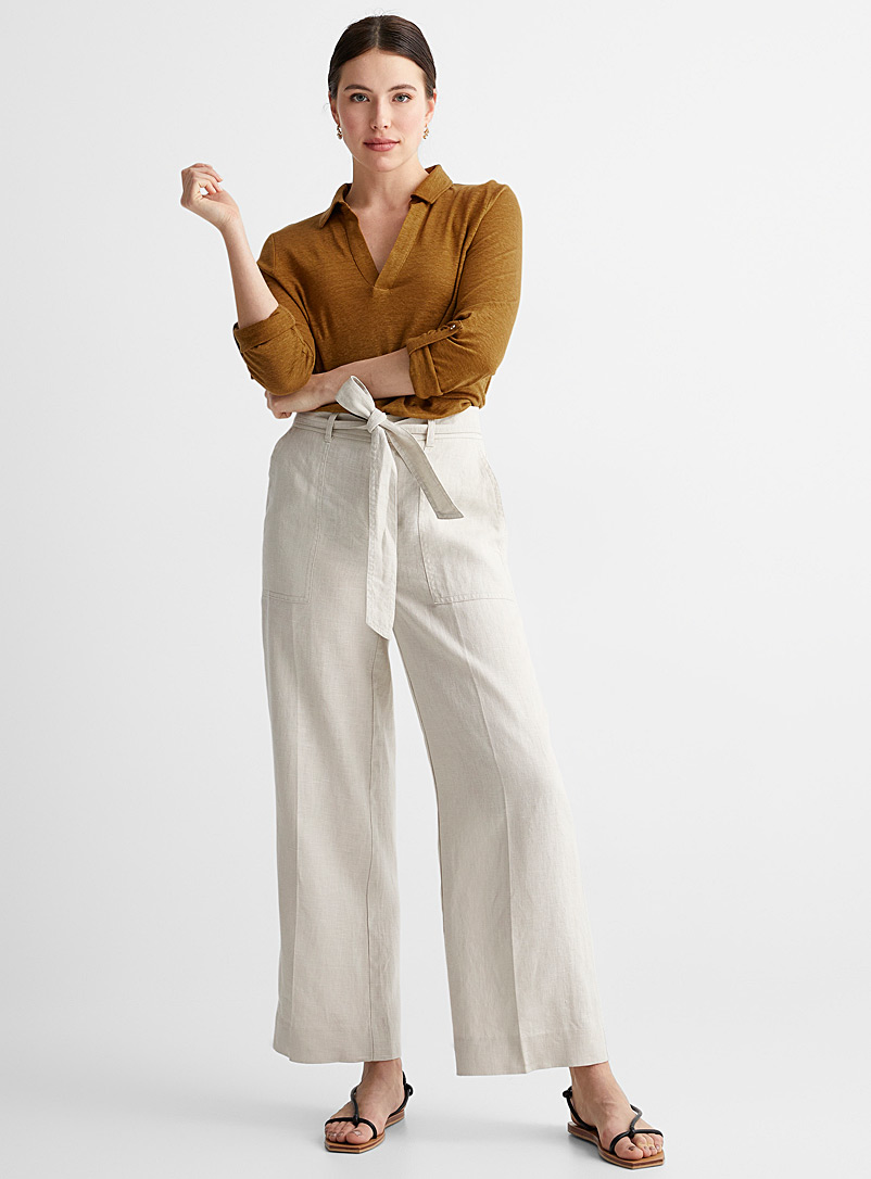Contemporaine Sand Tie-waist pure linen pant for women