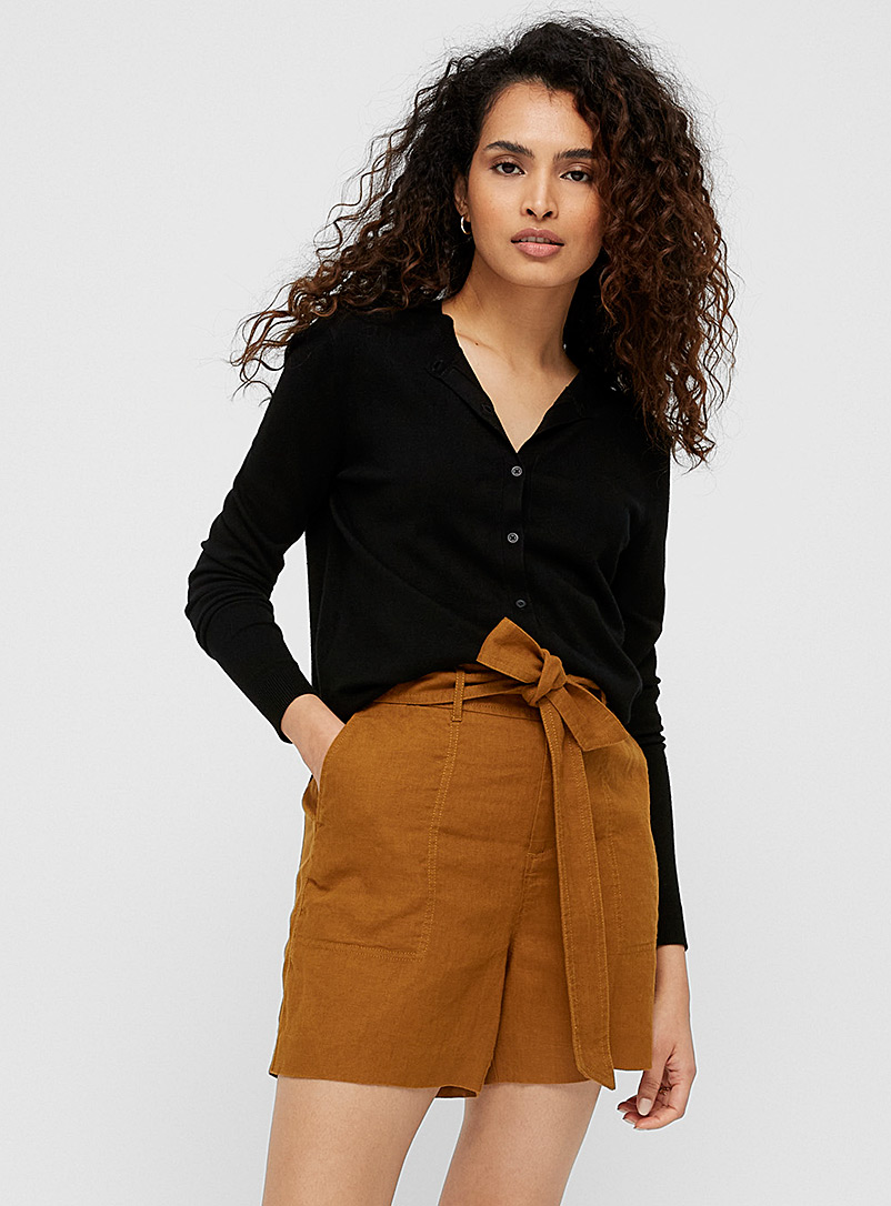 Contemporaine Toast Pure linen belted shorts for women