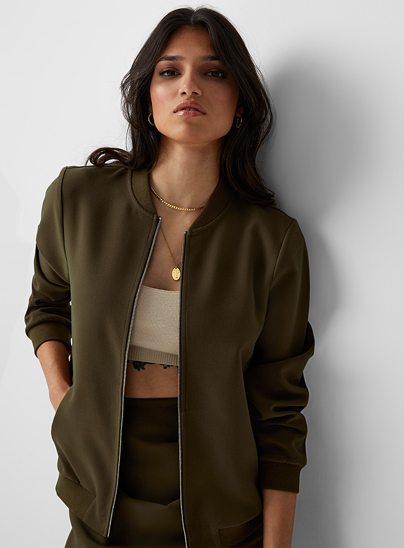 Icône Mossy Green Structured crepe bomber jacket for women