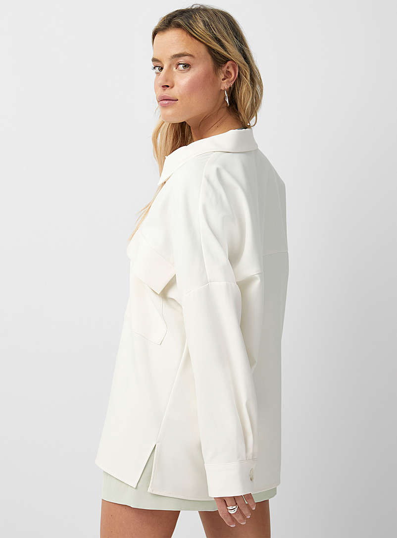 Icône Ivory White Patch pockets crepe overshirt for women