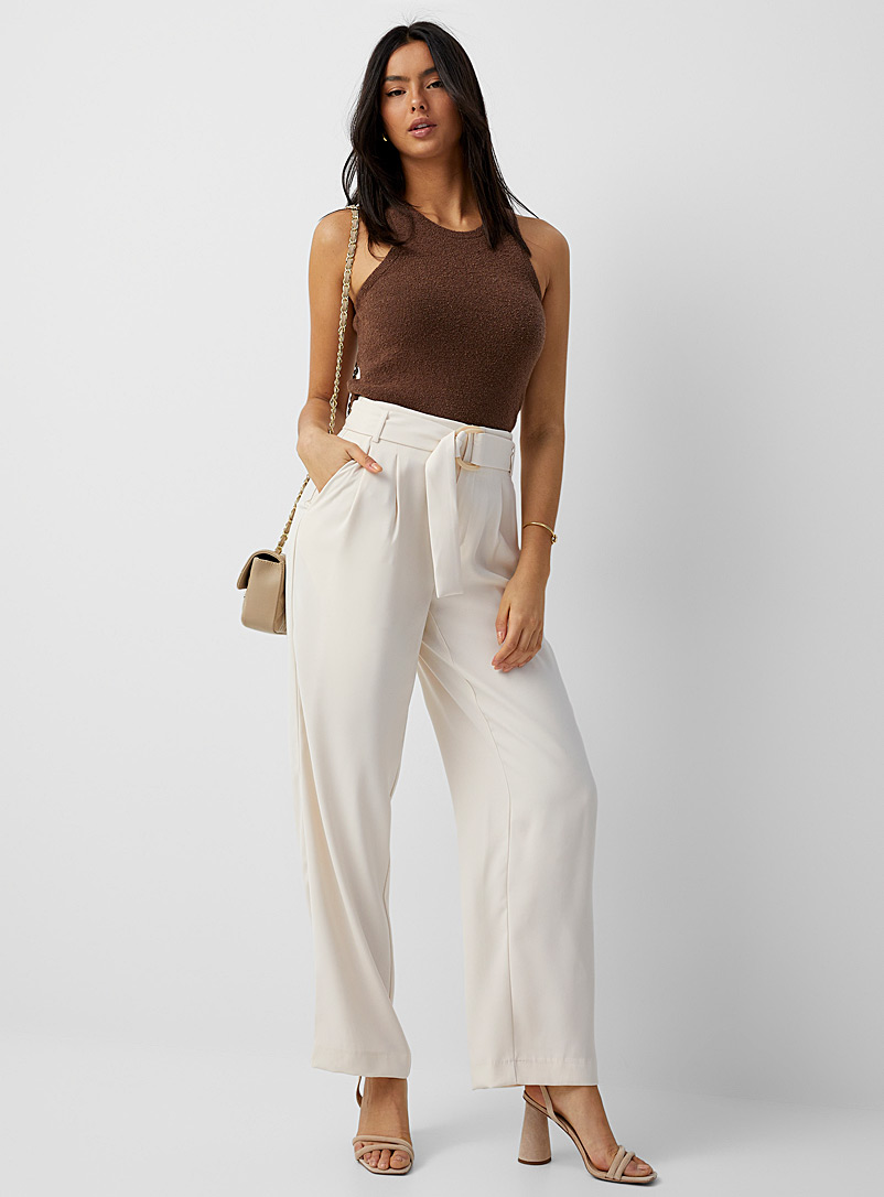 Icône Ivory White Fluid belted pant for women