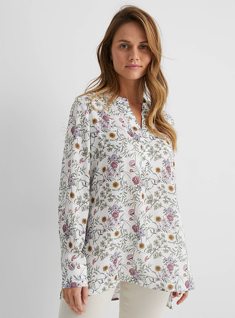 Contemporaine Patterned White Flowery recycled crepe tunic for women