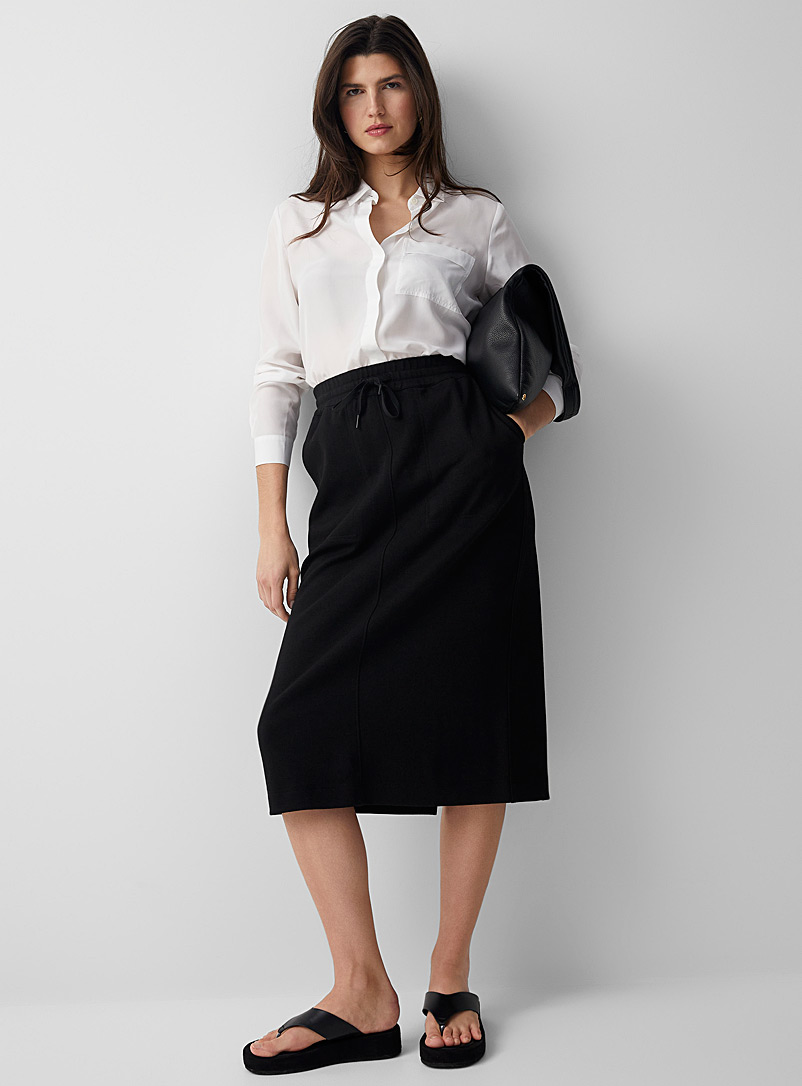 Contemporaine Black Jersey elastic waist midi skirt for women