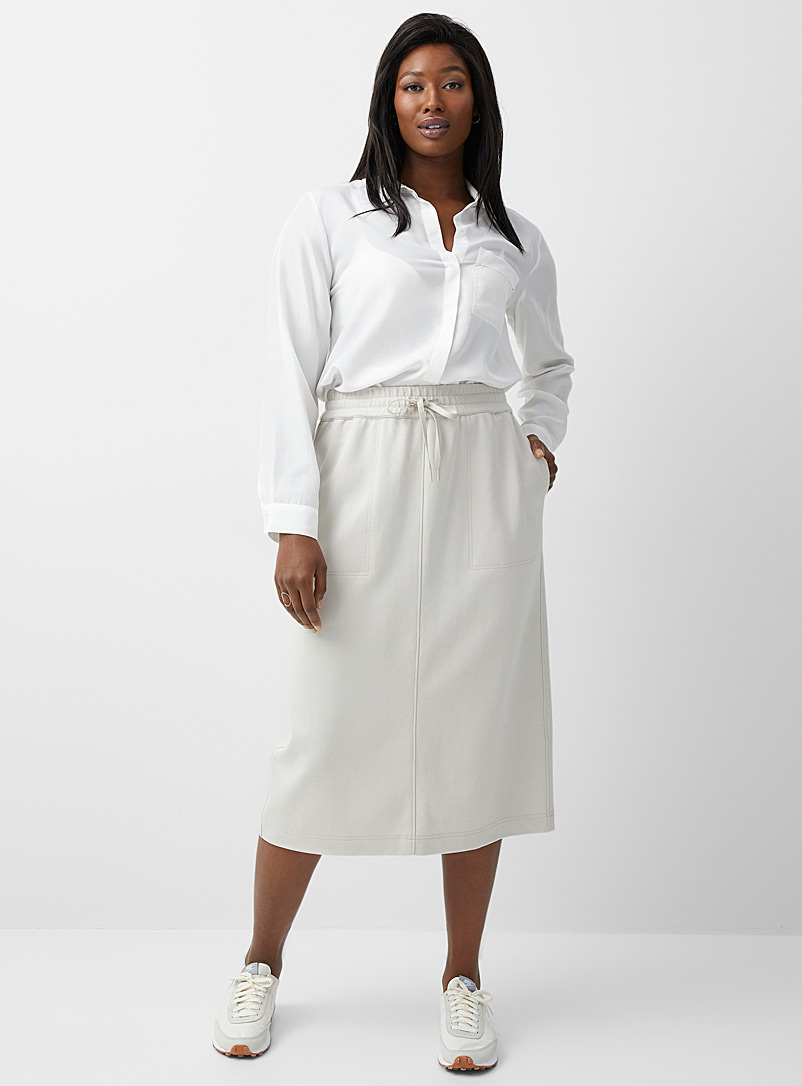 Contemporaine Cream Beige Jersey elastic waist midi skirt for women