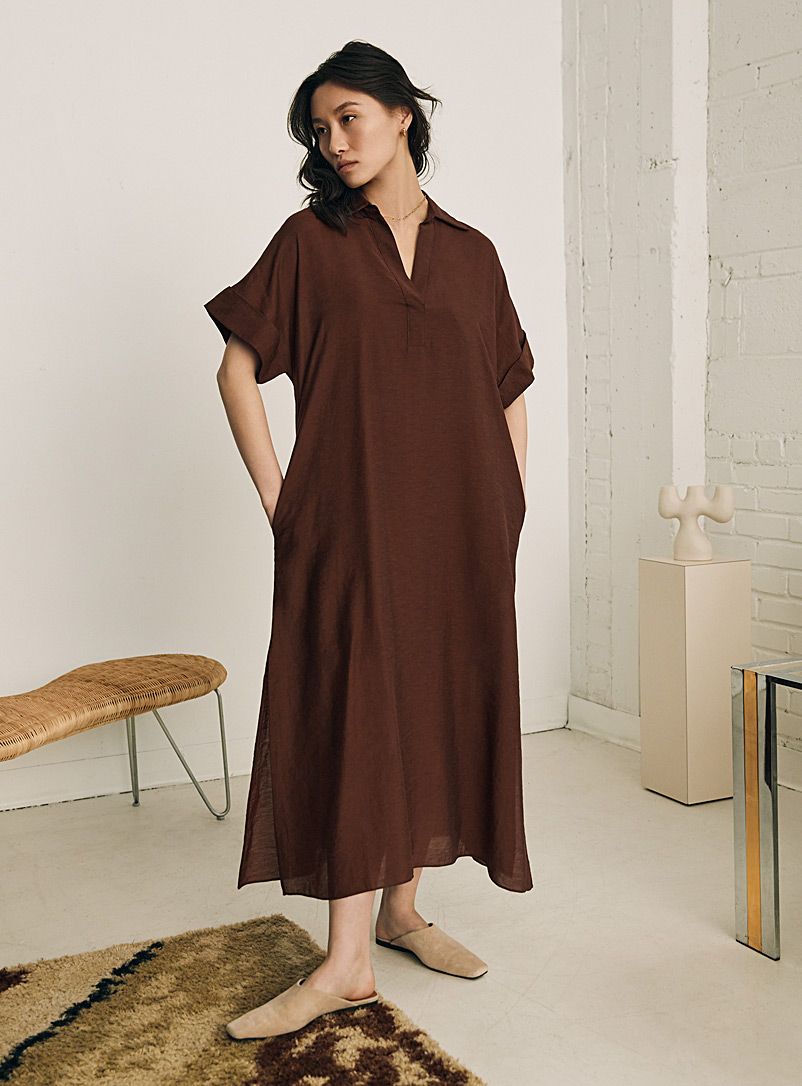 Contemporaine Brown Cuffed-sleeve maxi dress for women