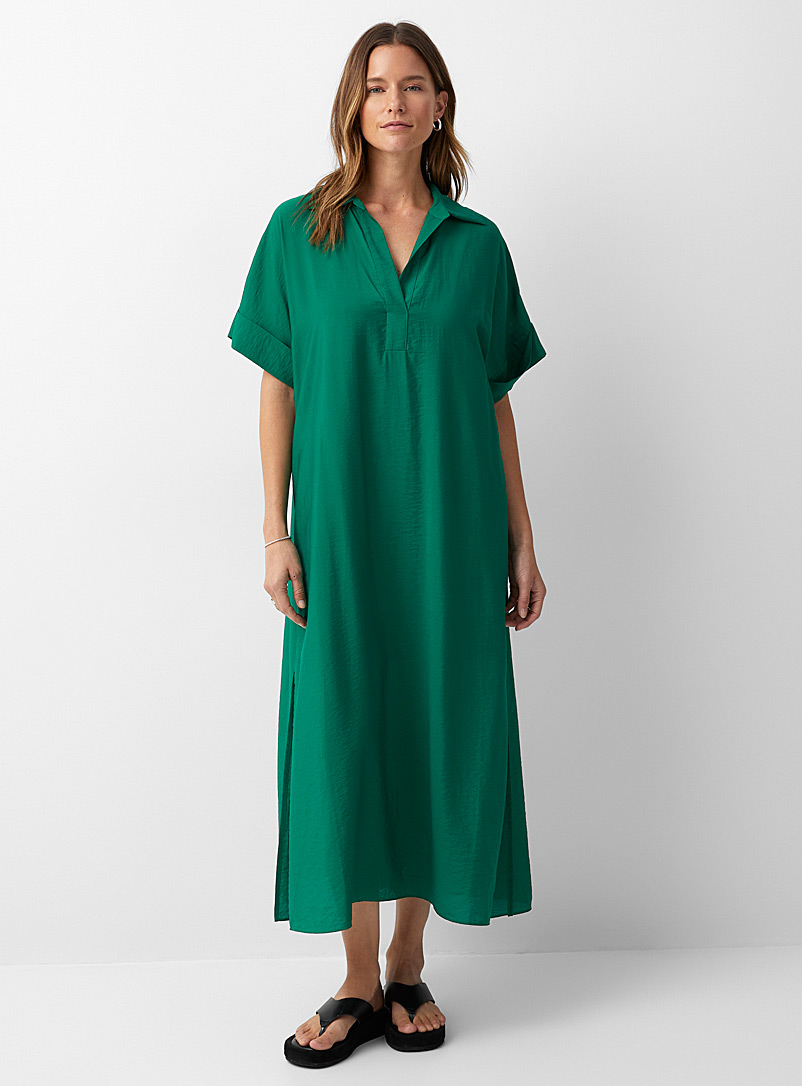 Contemporaine Bottle Green Cuffed-sleeve maxi dress for women
