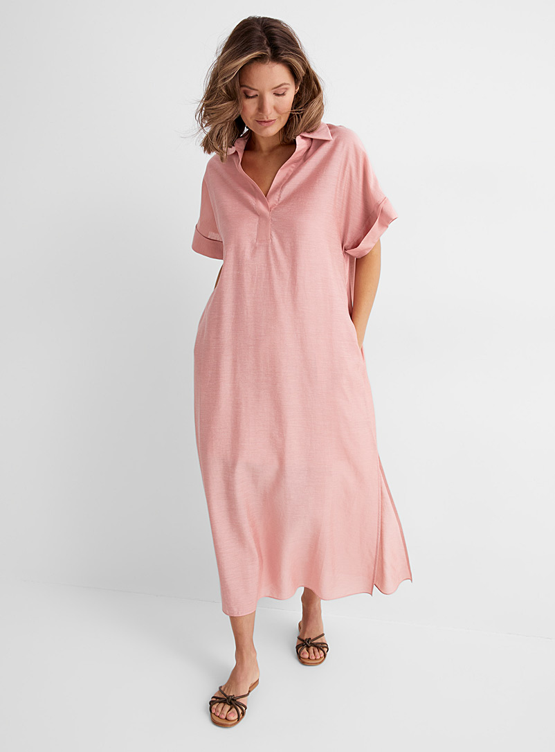 Contemporaine Dusky Pink Lightweight maxi dress with side slits for women