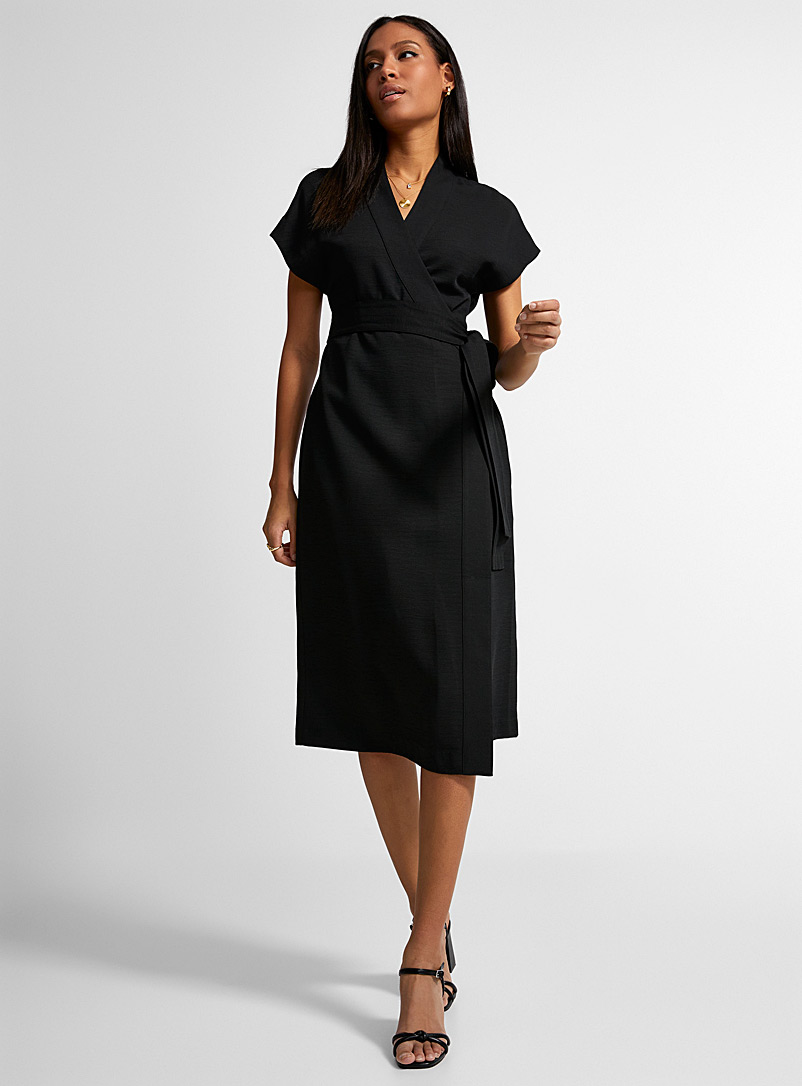 Icône: La robe kimono piquée Noir pour femme