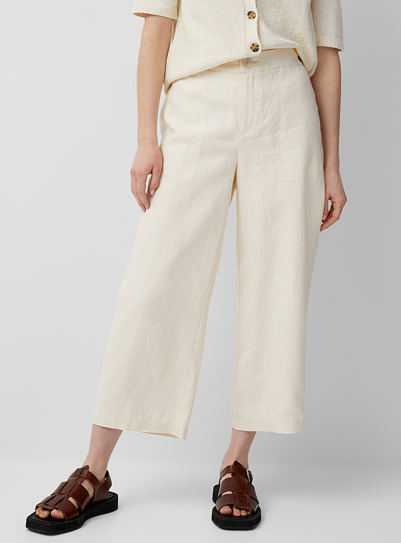 Contemporaine Tan Pure linen wide-leg cropped pant for women