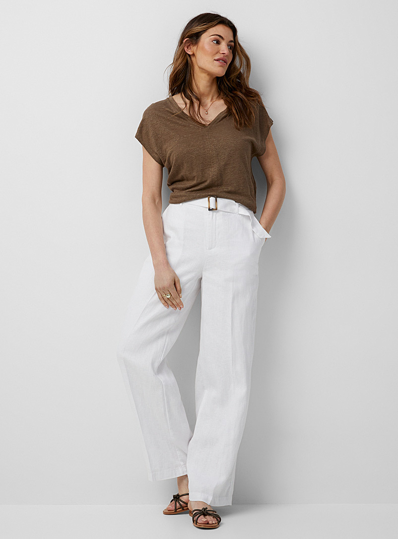 Contemporaine White Pure linen wide-leg pant for women