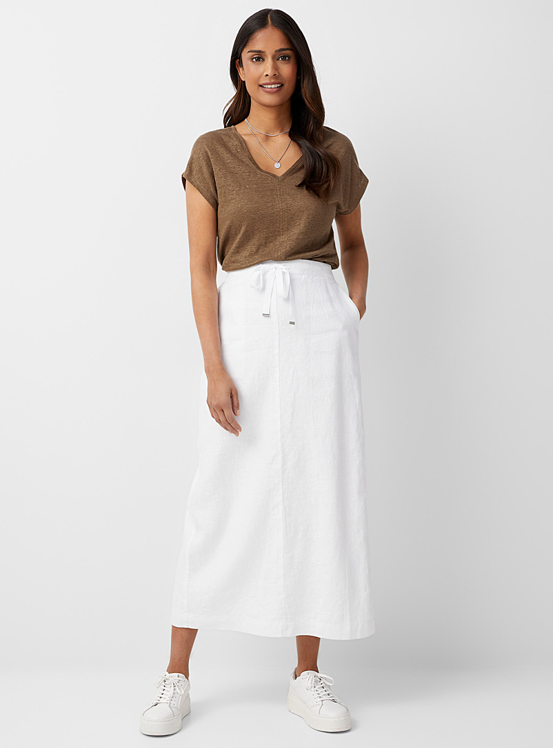 Contemporaine White Pure linen maxi skirt for women