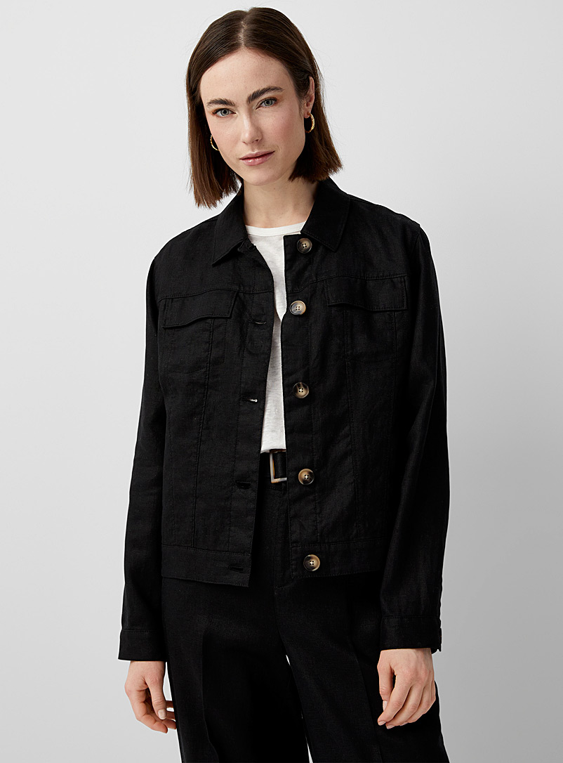 Contemporaine: La veste boutonnée pur lin Noir pour femme