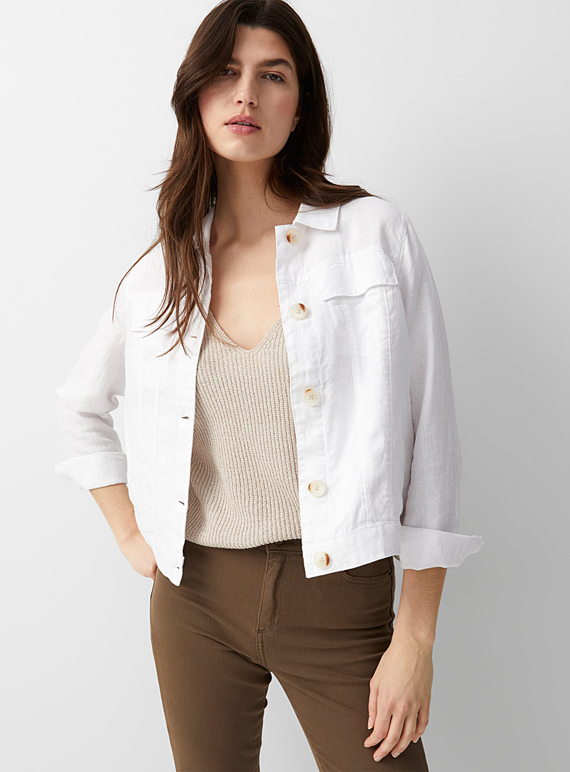 Contemporaine: La veste boutonnée pur lin Blanc pour femme