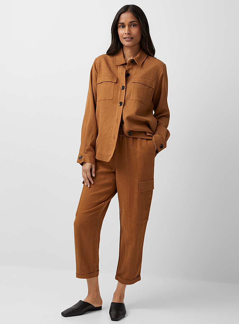Contemporaine Light Brown Linen knit cargo pant for women