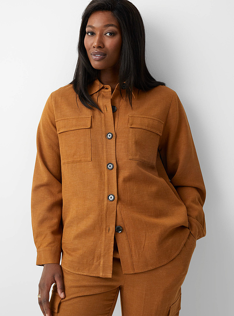Contemporaine Light Brown Linen knit overshirt for women