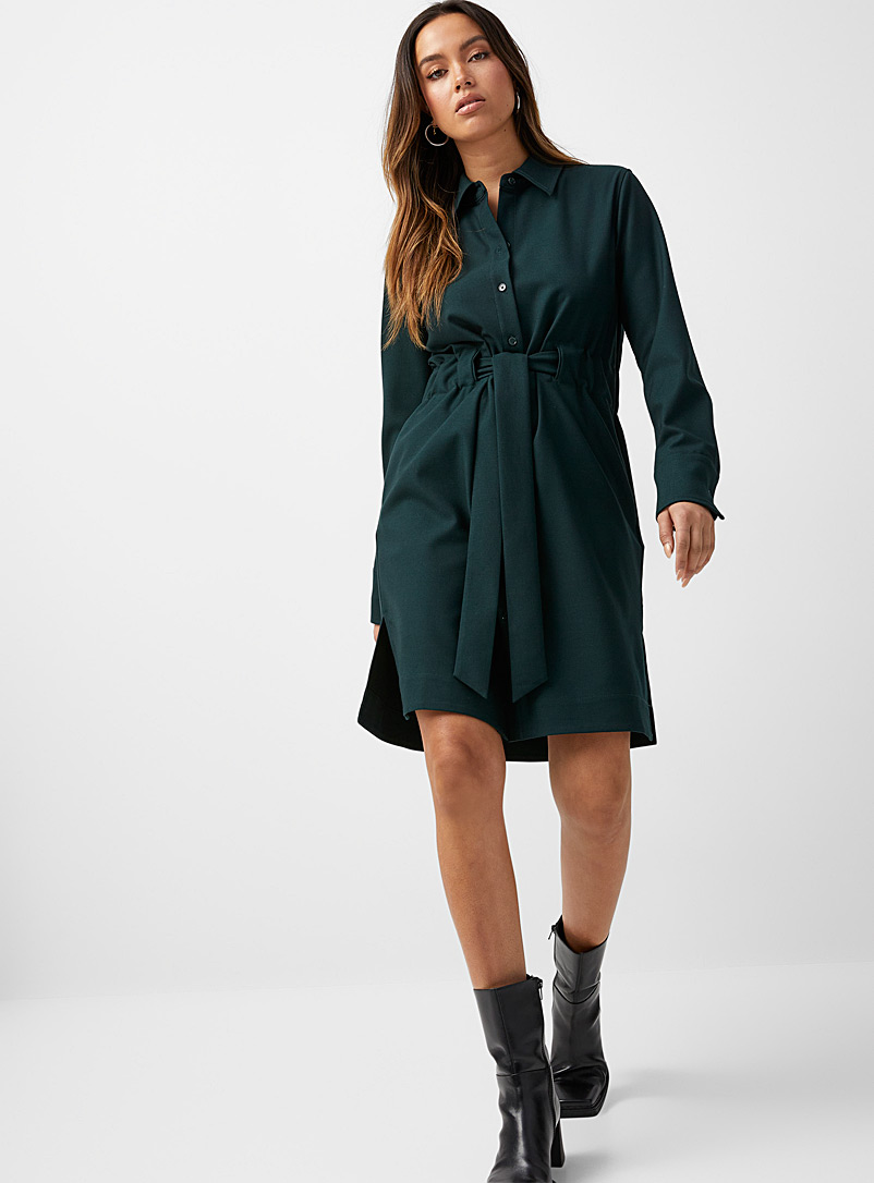 Icône: La robe chemise ceinture nouée Vert foncé-mousse-olive pour femme