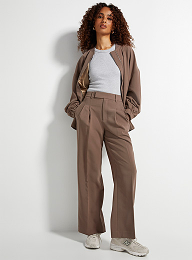 Icône Brown  Wide-leg pleated pant for women