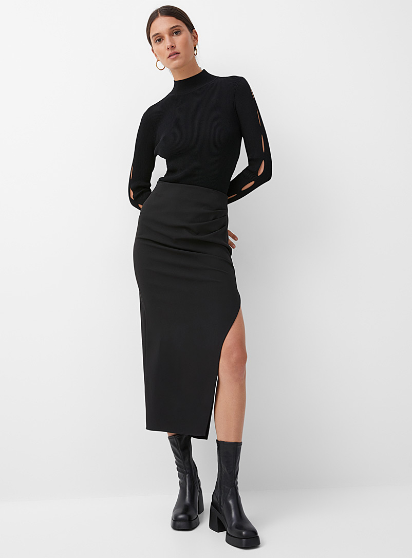 Icône: La jupe drapée fente asymétrique Noir pour femme