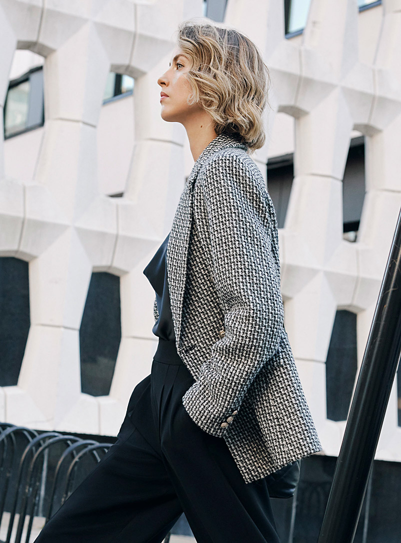 Contemporaine Black and White Contrast tweed blazer for women