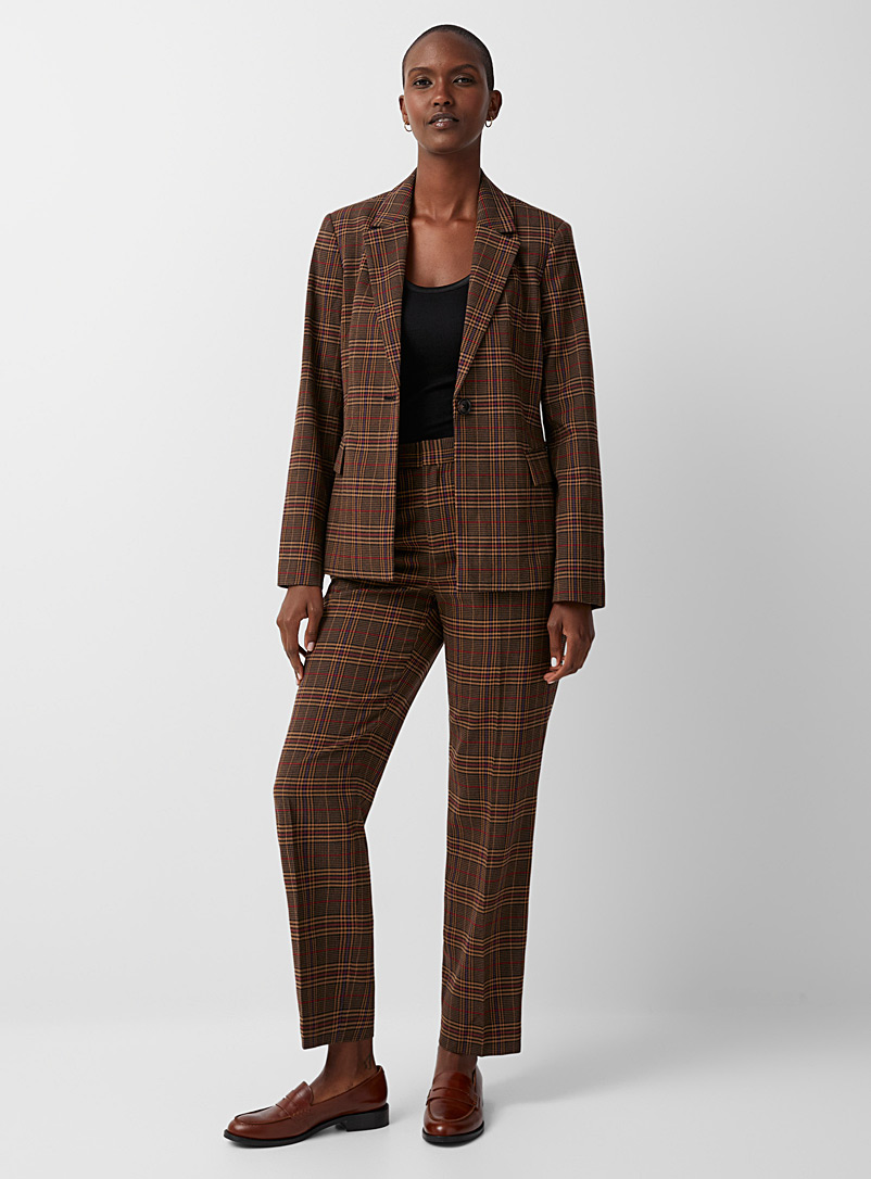 Contemporaine Patterned Brown Brushed precious plaid pant for women
